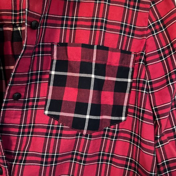 Madewell Ex Boyfriend Button Down in Red Plaid Patchwork - Picture 5 of 6